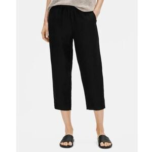 Eileen Fisher black straight crop linen blend pant large petite